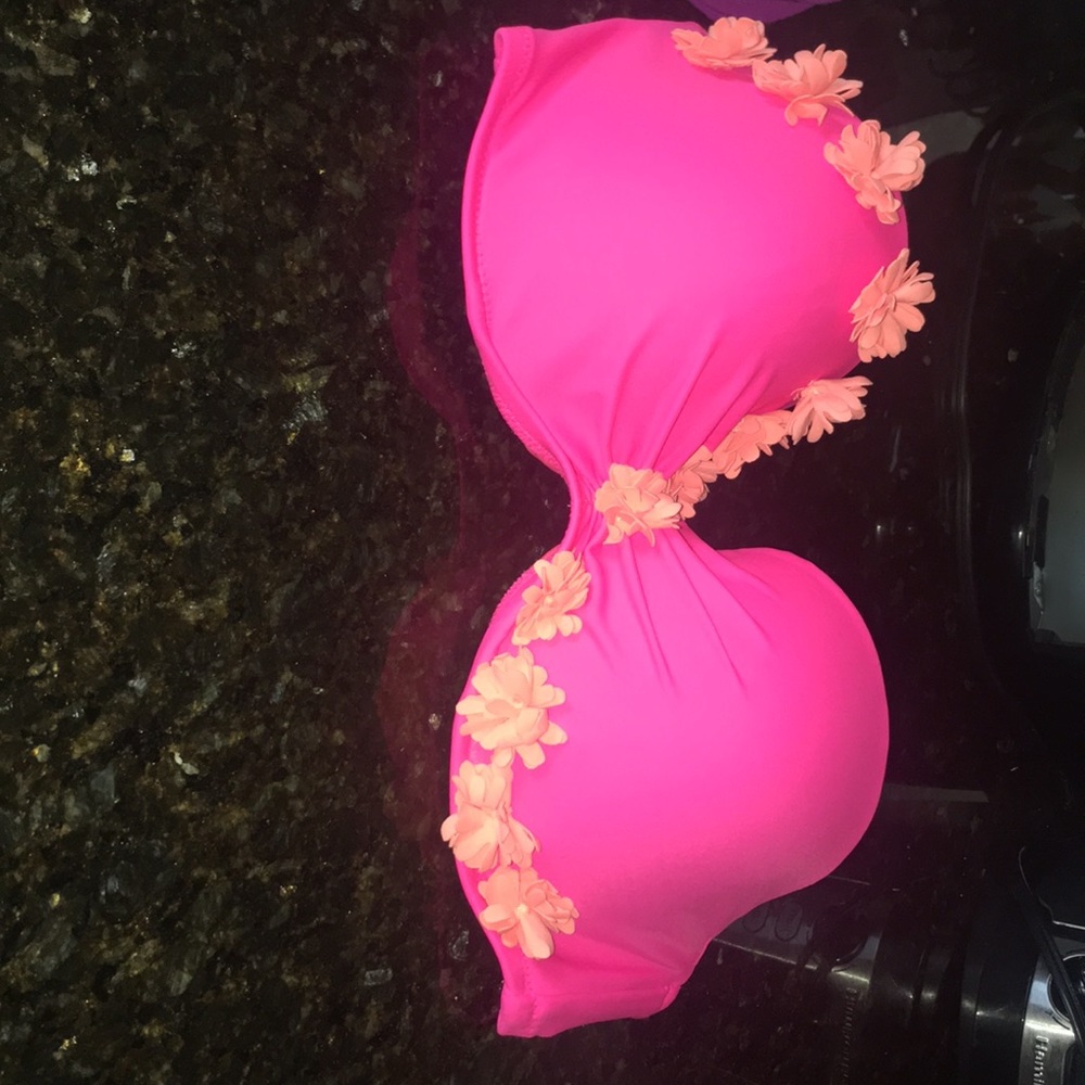 Pink and orange flower strapless bikini top 🌸